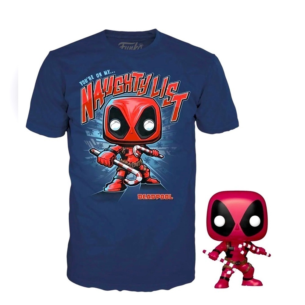 FUNKO Tees • DEADPOOL w/Candy Canes Excl & T-Shirt XL “Naughty List” *sealed*
